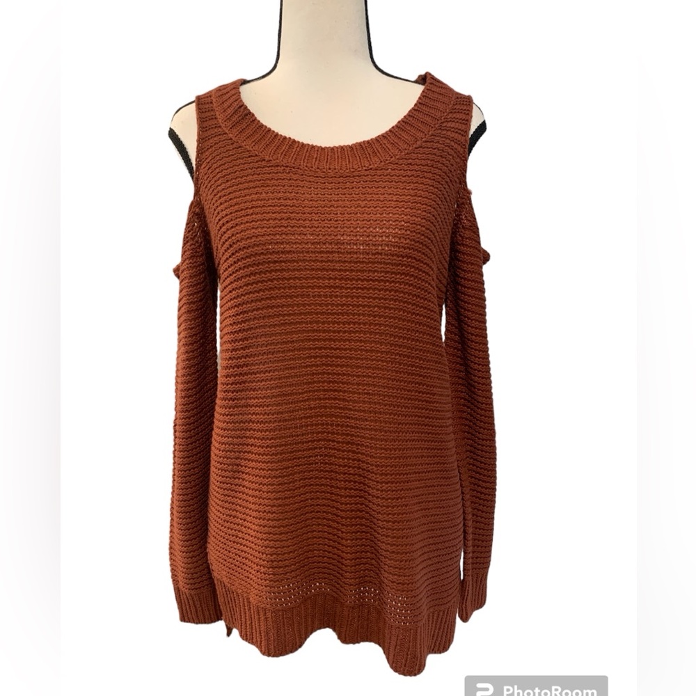Design lab by Lord & Taylor | Sienna brown cold shoulder knit sweater